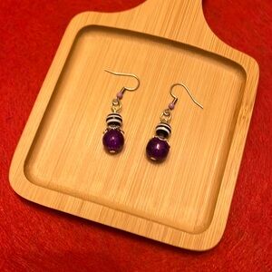 Black & White Stripes and Purple Beaded Earrings